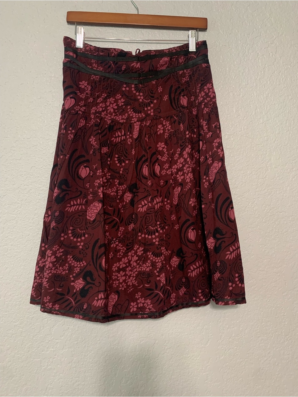 H&M Burgundy Floral A-Line Skirt with Pink Accents